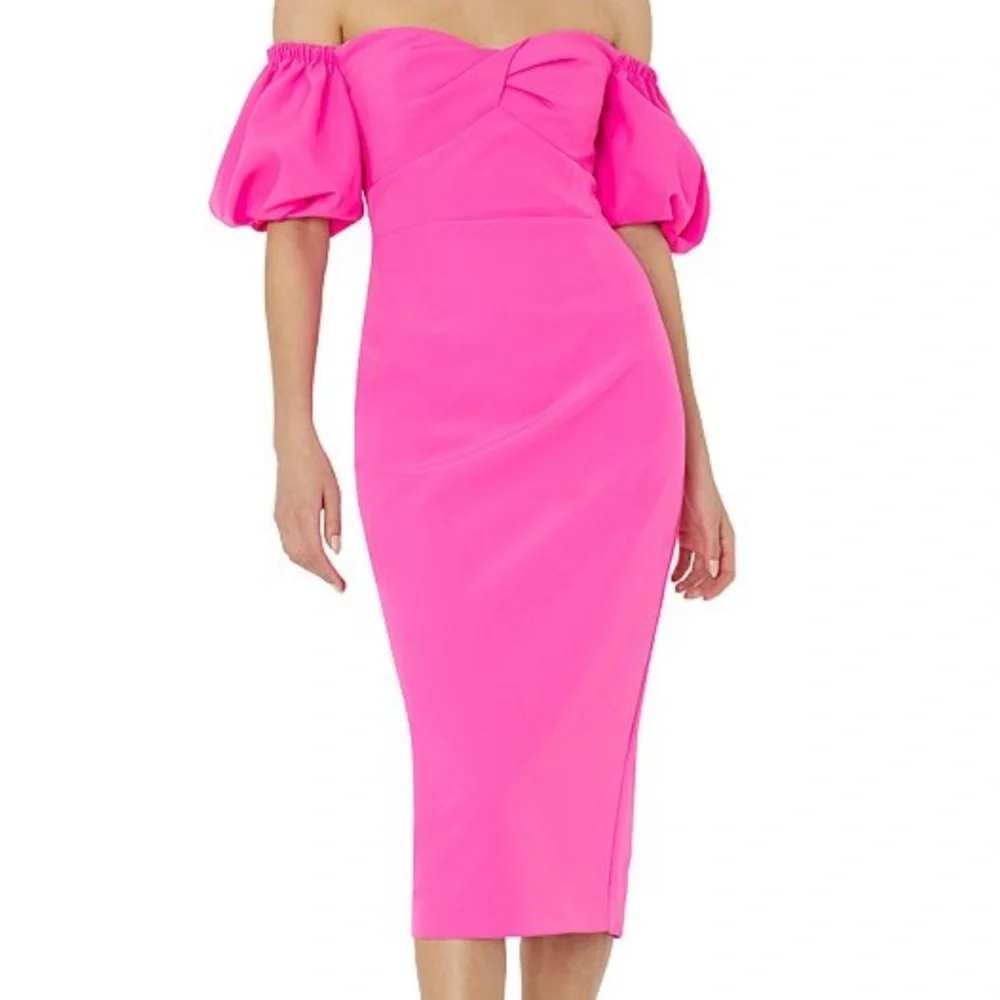 NEW Milly Bria Cady Off The Shoulder Puff Sleeve Sheath Dress Pink 0